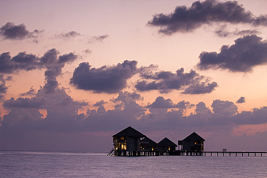 平房,日落,南马累环礁,马尔代夫