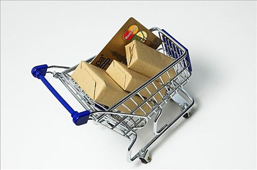 网上购物,购物车,包裹,信用卡