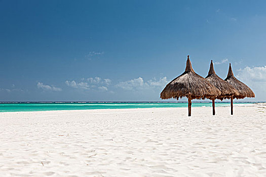 度假,海滩,海洋,休闲,概念,热带沙滩,棕榈屋