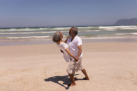 老年,夫妻,跳舞,一起,海滩