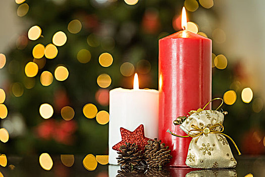 聚焦,圣诞节,蜡烛,装饰