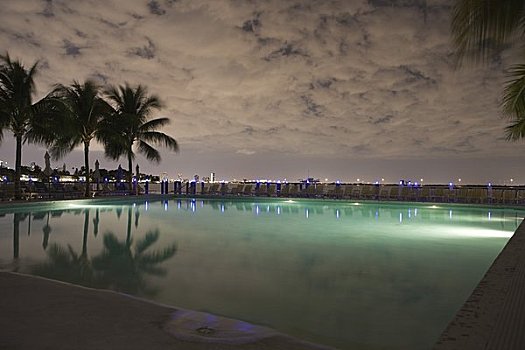 游泳池,夜晚,迈阿密,佛罗里达,美国