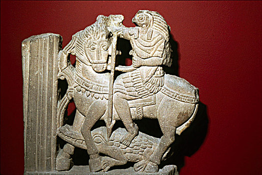 霍鲁斯,马,矛,鳄鱼,埃及,砂岩,5世纪,艺术家,未知