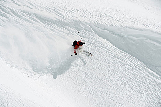 男性,滑雪,山坡,俯拍,隆河阿尔卑斯山省,法国