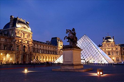 夜景,卢浮宫,金字塔,入口,背景,巴黎,法国