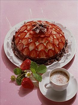 球形,草莓蛋糕,巧克力刨花