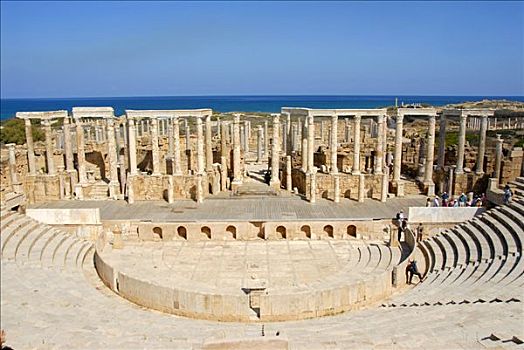 许多,柱子,罗马,剧院,莱普蒂斯马格纳,利比亚