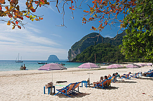 太阳,躺椅,伞,沙,海滩,岛屿,泰国,东南亚