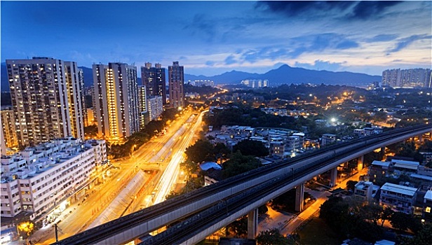 香港,城市,市区,高速列车,夜晚