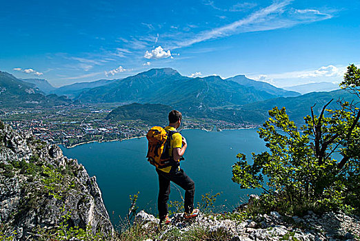 加尔达湖,特兰迪诺,意大利,攀登者,上升
