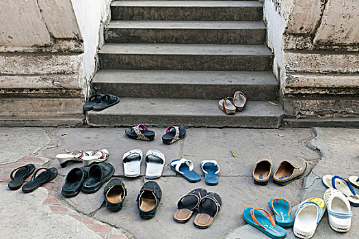 鞋,左边,户外,寺院,曼德勒,缅甸
