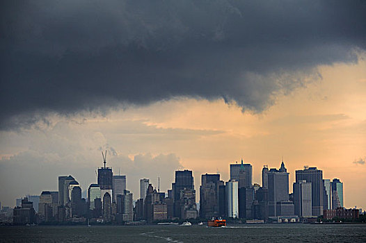 暗色,云,雷暴,上方,曼哈顿,纽约,美国