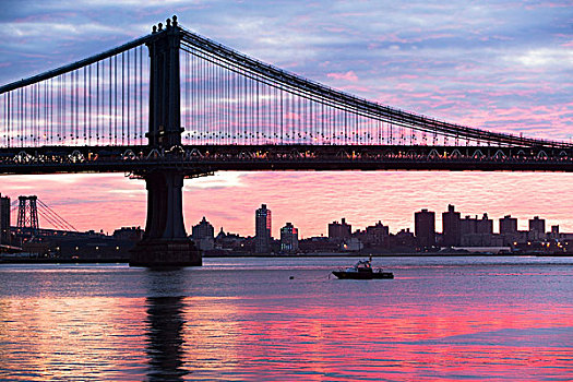 曼哈顿大桥,日落,纽约,美国