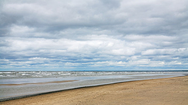 低,灰色,云,上方,海滩,波罗的海,秋天