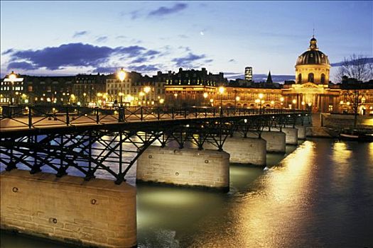 法国,巴黎,艺术桥,夜晚