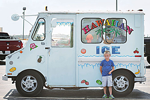 男孩,正面,冰淇淋,卡车