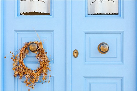 蓝色,门,希腊,房子