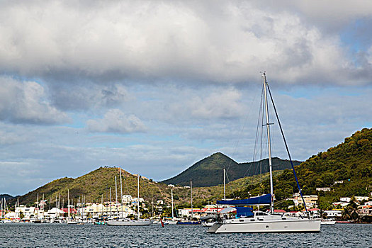 加勒比,安圭拉,帆船,港口,靠近,山坡