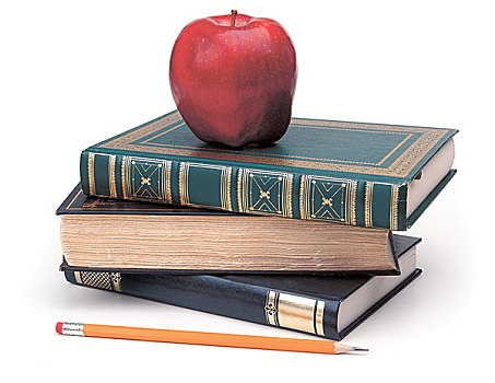 书本,铅笔,苹果,白色背景