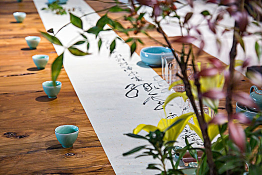 茶道,案台,花,茶文化,青瓷,书画,传统文化,宣纸,茶艺师
