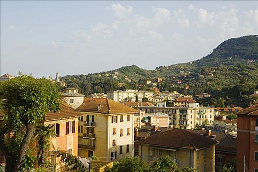 俯拍,建筑,城镇,意大利,里维埃拉,热那亚,利古里亚