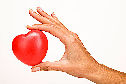 女人,握着,红色,塑料制品,心脏