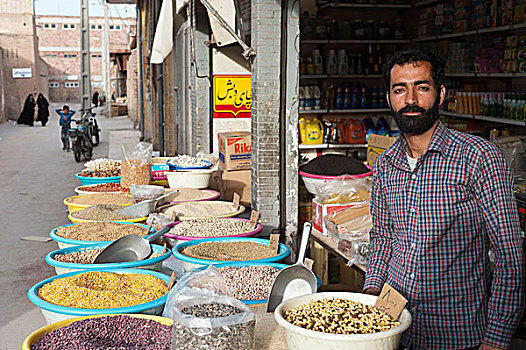 摊贩,豆类,调味品,集市,伊朗,亚洲