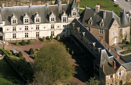法国,卢瓦尔河,大西洋卢瓦尔省,航拍,城堡,院落,16世纪