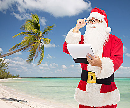 圣诞节,休假,旅行,人,概念,男人,服饰,圣诞老人,便笺,上方,热带沙滩,背景