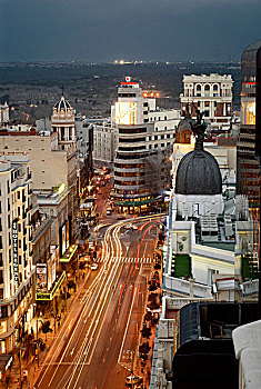 国会大厦,黃昏,格兰大道,马德里,西班牙,欧洲