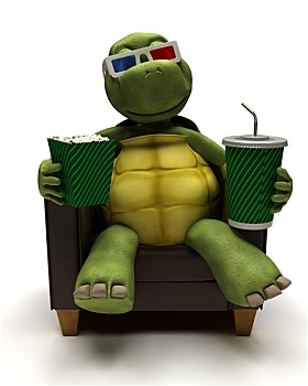 龟,扶手椅,喝,苏打,看,3d电影
