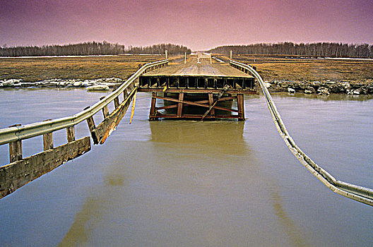 桥,损坏,洪水,靠近,曼尼托巴,加拿大