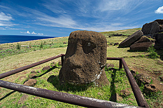 智利,复活节岛,拉帕努伊,国家公园,重要,仪式,合适,石板,玄武岩,风景,偏僻,玻利尼西亚,头部,背影