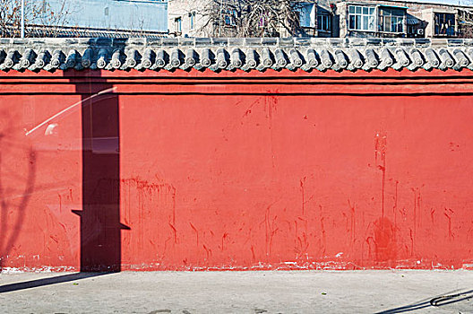 红色的仿古建筑墙体