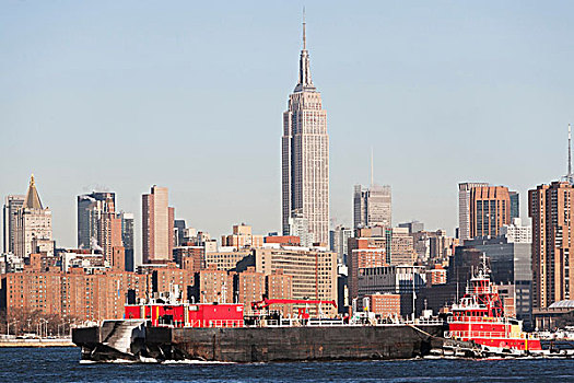 驳船,漂浮,纽约,天际线