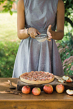 女人,准备,苹果派,桌上
