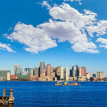 波士顿,天际线,河,阳光,马萨诸塞,美国