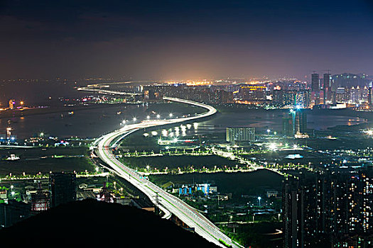 中国广东深圳前海自贸区都市夜景