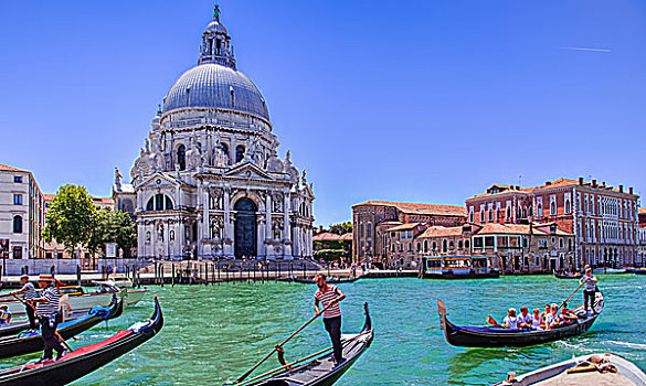 圣玛丽亚教堂,行礼,大运河,平底船夫,威尼斯,威尼托,意大利,欧洲