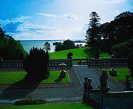 观景楼,房子,花园,湖,爱尔兰,18世纪,地面