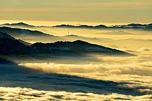 风景,攀升,上方,瑞士,高原,中心,雾,施维茨,欧洲