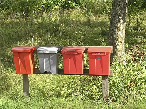 序列,红色,邮箱,乡村,公路,芬兰,斯堪的纳维亚