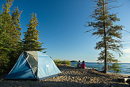 伴侣,帐蓬,海滩,苏必利尔湖省立公园,安大略省,加拿大