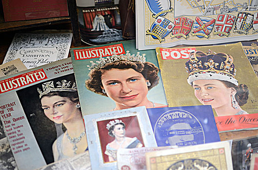 图像,伊丽莎白二世女王,老,杂志,橱窗,展示