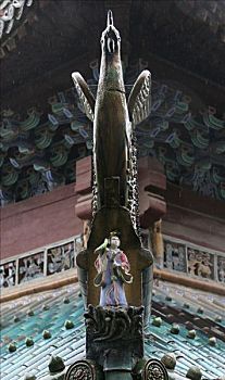 木质,屋顶,雕塑,寺院,武当山,中国