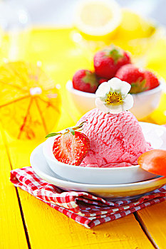 新鲜,草莓,冰激凌,夏天