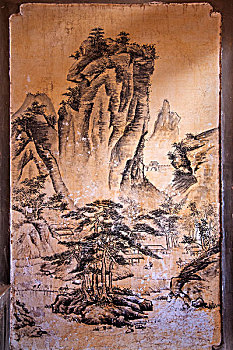 甘肃敦煌民俗博物馆展示的民居建筑物上的壁画