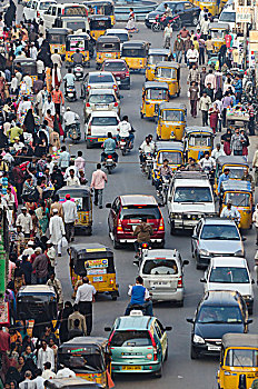 热闹街道,查尔米纳尔,海得拉巴,安得拉邦,印度,亚洲