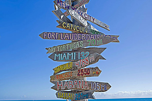 标识,不同,目的地,西礁岛,佛罗里达,美国