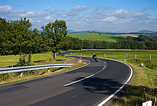 摩托车手,弯曲,道路,德国,欧洲